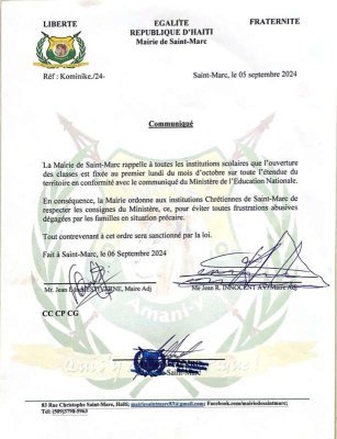 Réouverture des classes : Les institutions chrétiennes de Saint-Marc rappelées à l'ordre