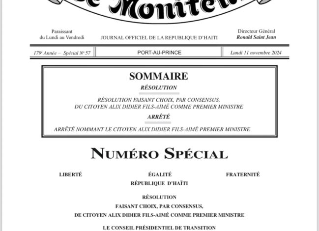 Haïti : Le CPT révoque Garry Conille et nomme Alix Didier Fils-Aimé Premier ministre